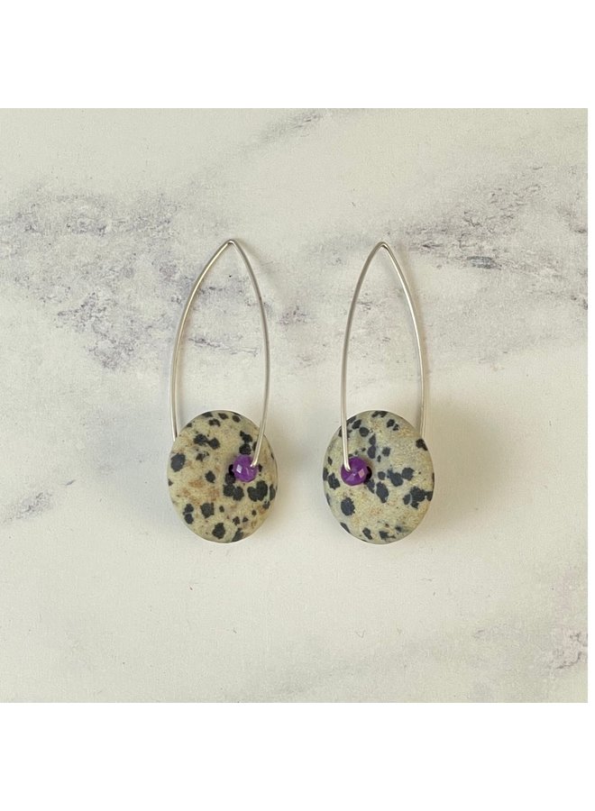 Disque Jaspe Dalmatien Long Crochet Boucles d'Oreilles 139