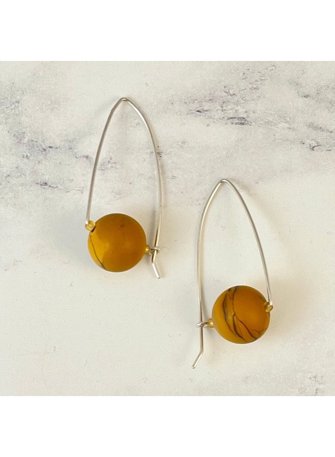 Sphere Yellow Jasper long  hook  Earrings  140