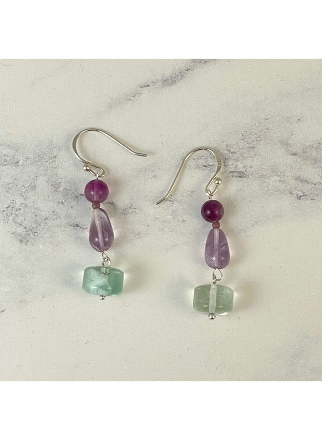 Boucles d'oreilles crochet Améthyste et Fluorite 143