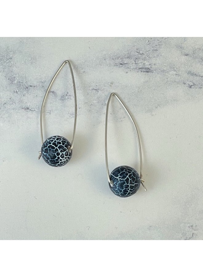 Sphere Crackle Agate long  hook  Earrings  145