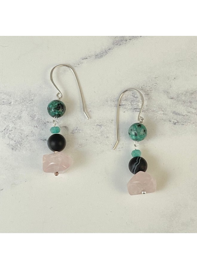 Boucles d'oreilles Turquoise, Agate, Lava hook 147