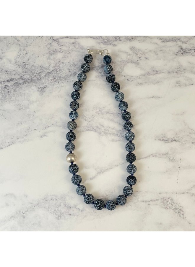 Navy Crackle Agate Pod  Neclace 150