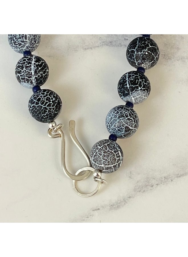 Navy Crackle Agate Pod  Neclace 150