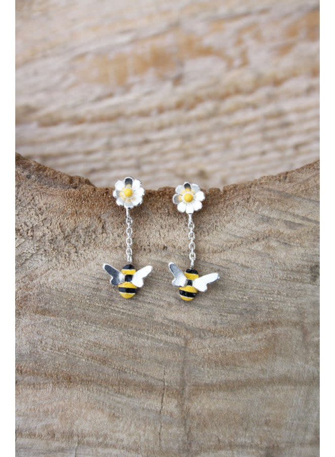 Aretes de Plata con Abeja y Margarita 15