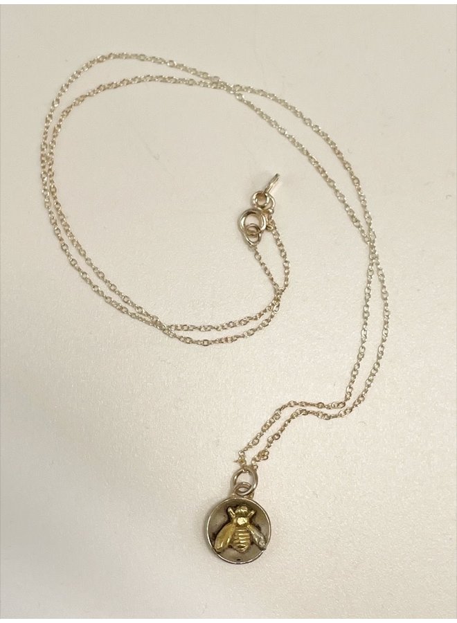 Tiny Bee in silver dome circle necklace 26