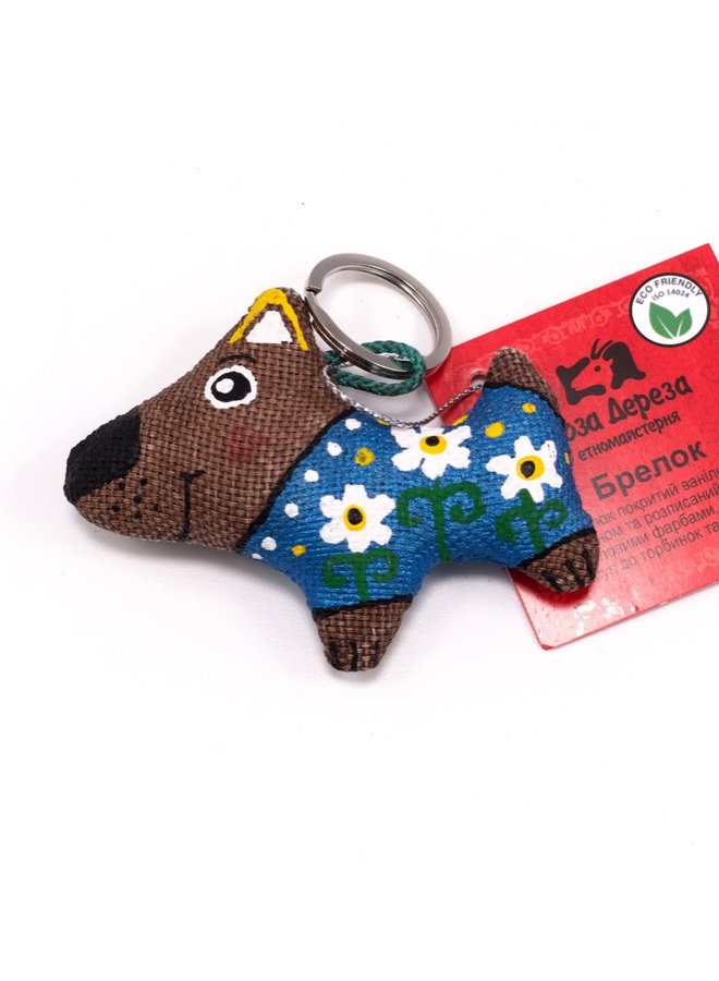 Dog in Flowers Keyring 07