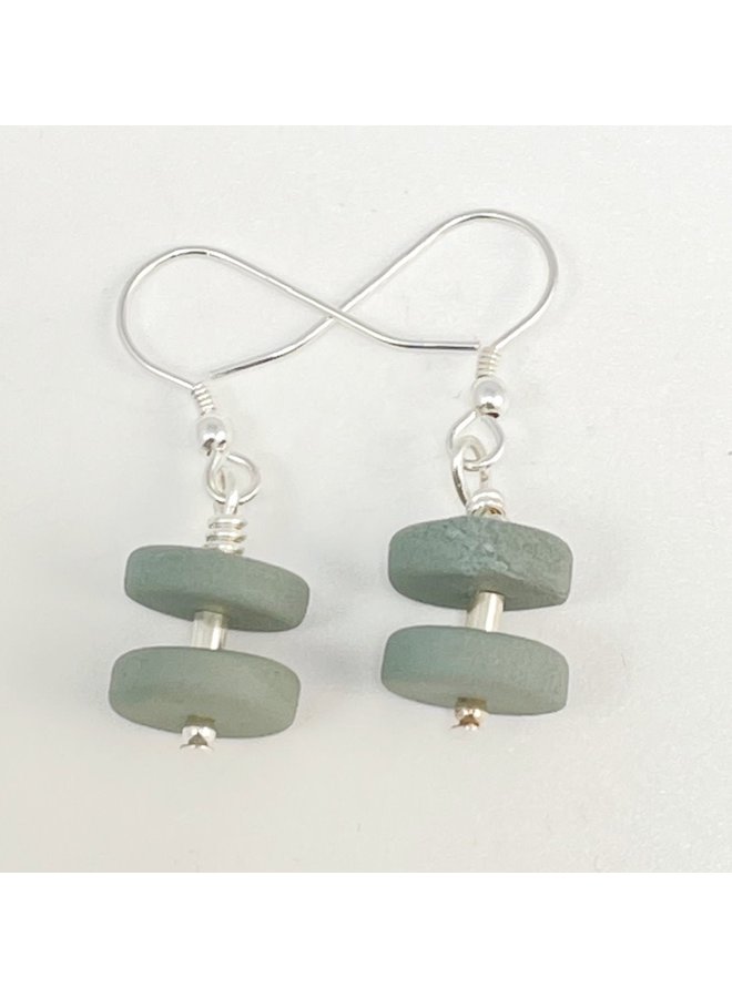 Slate Green Rondel and Silver Earrings 33