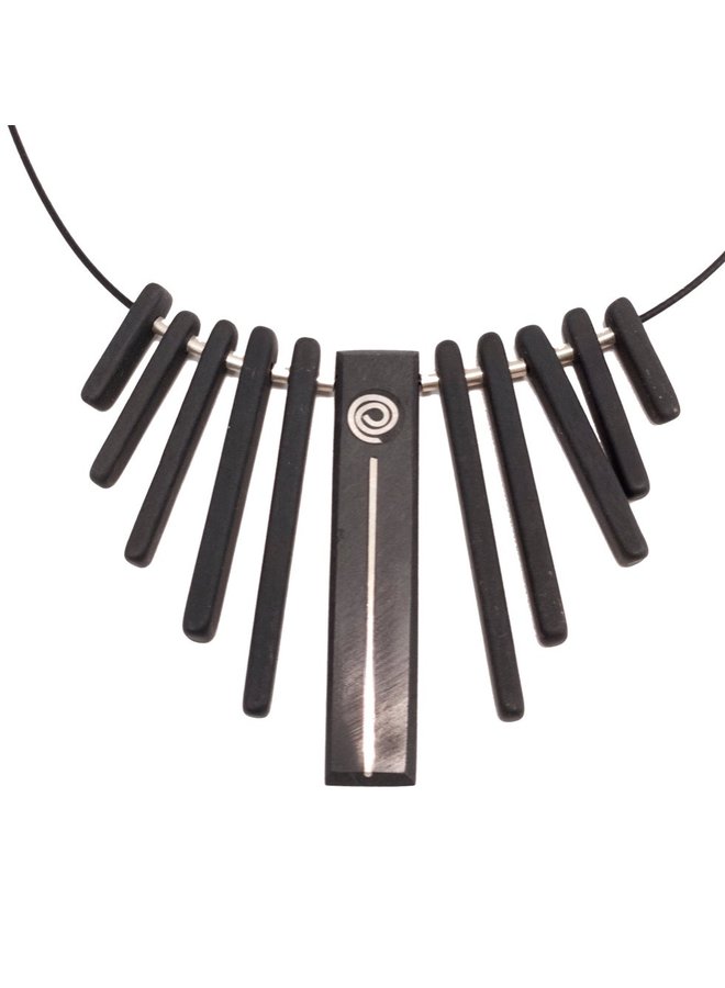 Collier Franges Noir Ardoise et Rose Argent 42