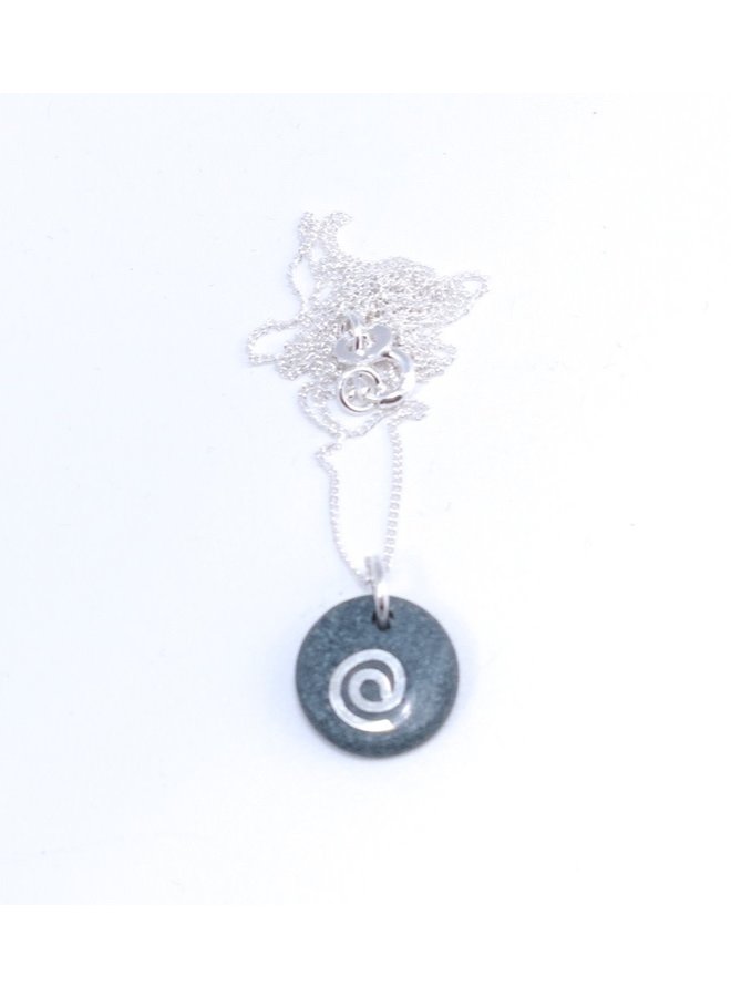 Slate Green Disc  and Silver Rose  Pendant 39