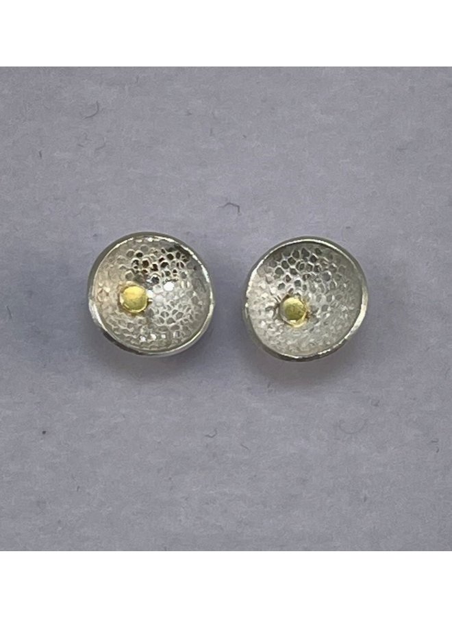 Round concave  silver & 18 ct gold stud earrings 27