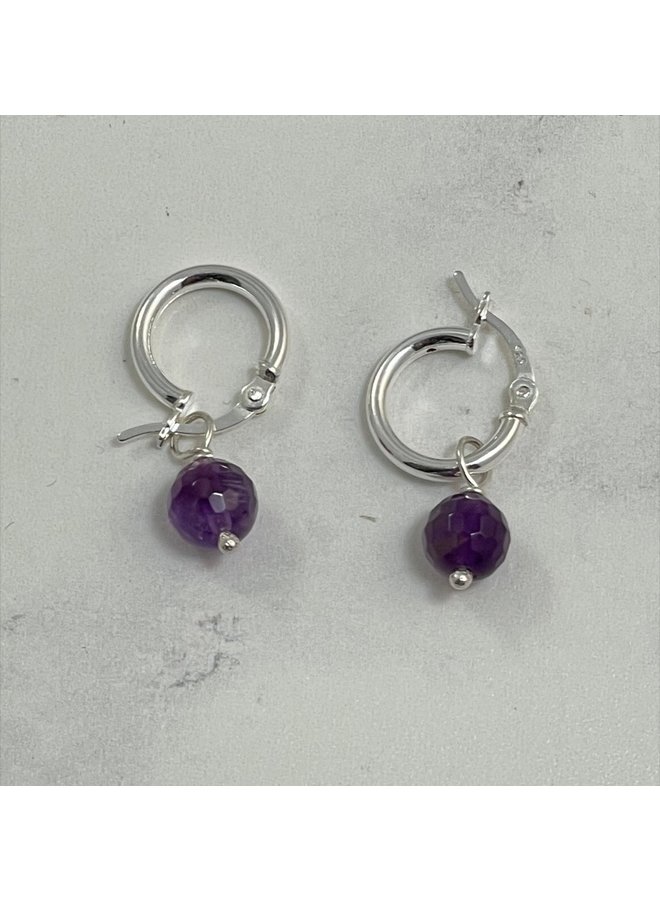 Amethyst Mini Hoop semi-precious  earings 71