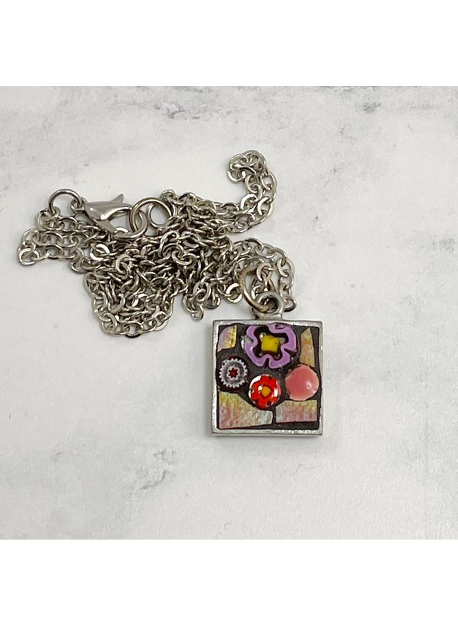 Flowers Small Square Mosaic Pendant 51