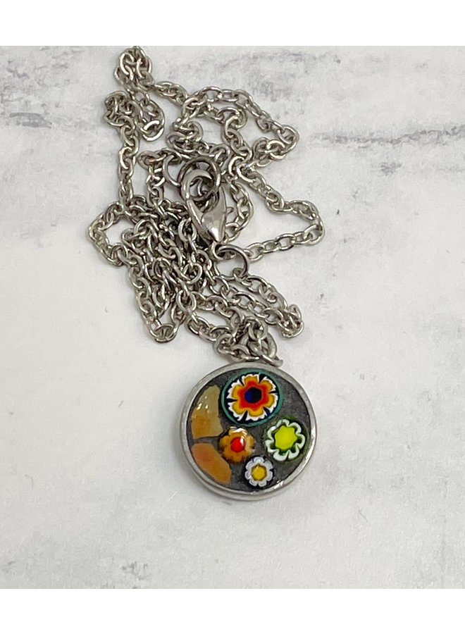 Flowers Small Round Mosaic Pendant 52