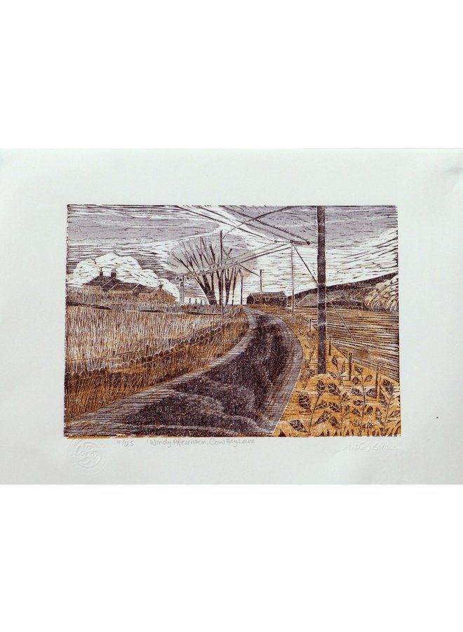 Tarde ventosa en Cow Hey Lane Woodcut Framed 038