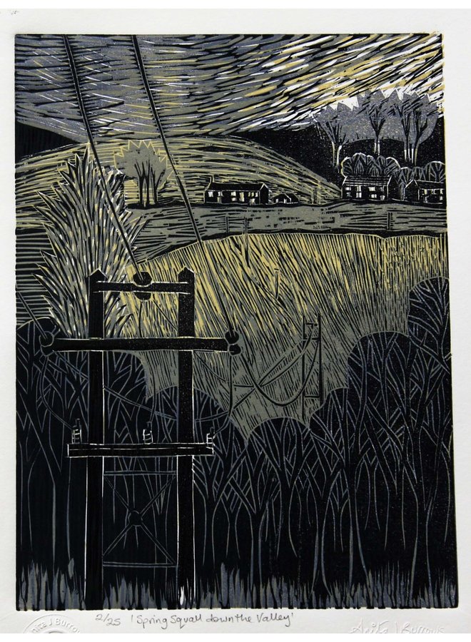 Spring Squall  Woodcut Framed 039