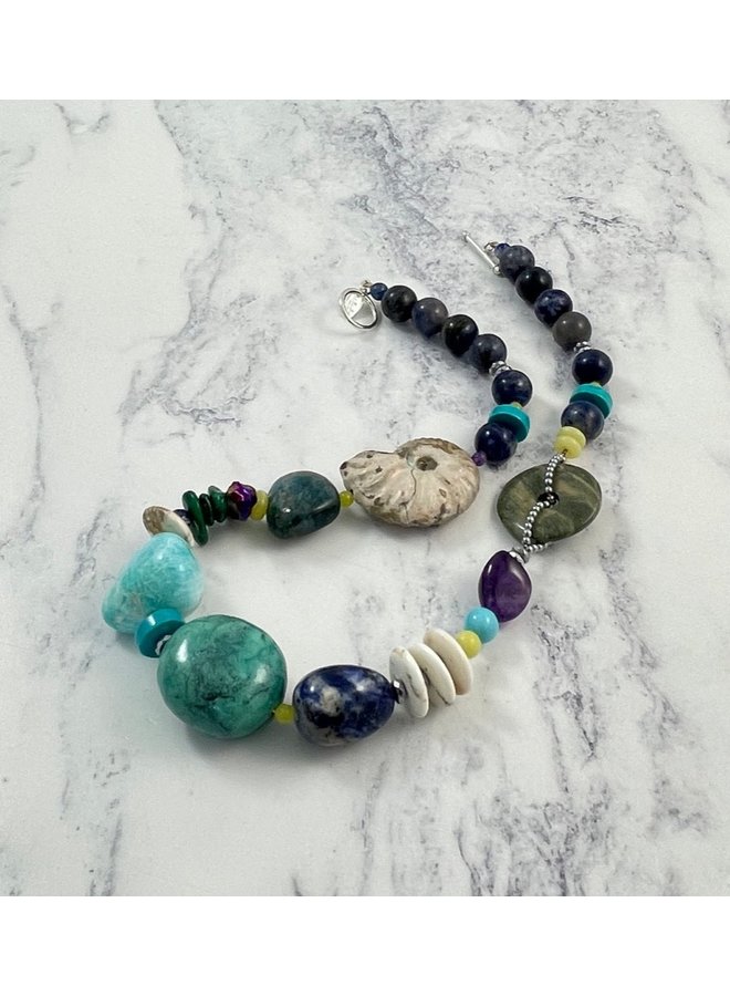 Peacock multi mineral stone necklace