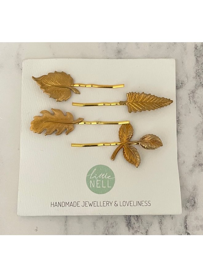 4 Woodland Fauna Hair Grips Gold