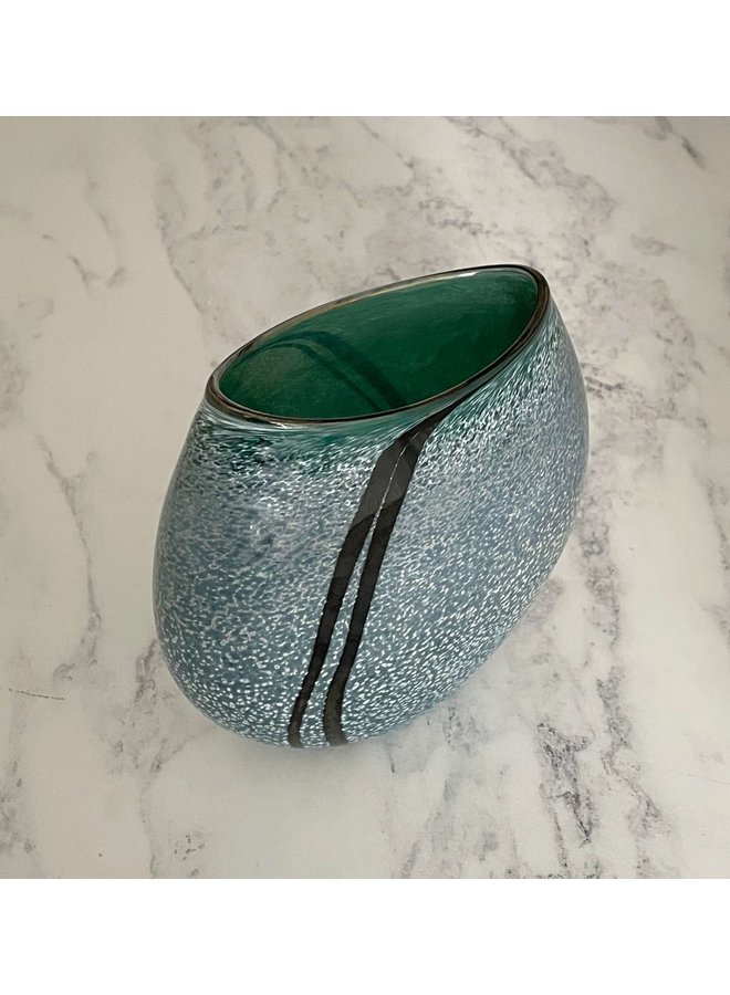 Grey with turquoise inside gloss Stone flat vase 19