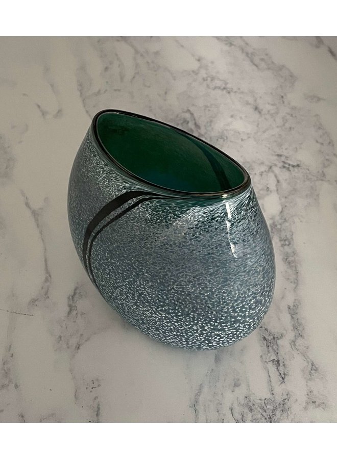 Grey with turquoise inside gloss Stone flat vase 19