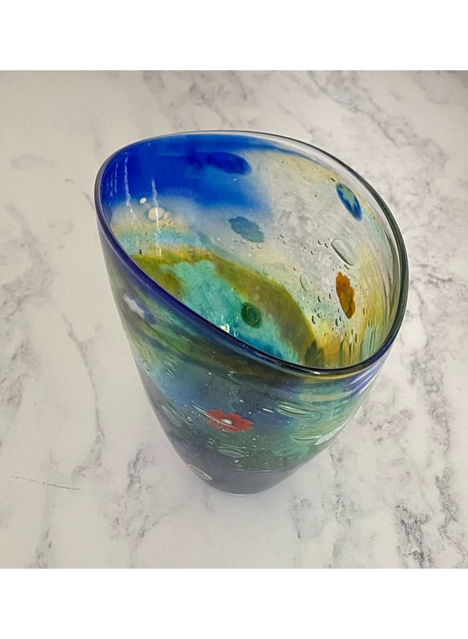 Salsa Aqua/gold V shape vase 24