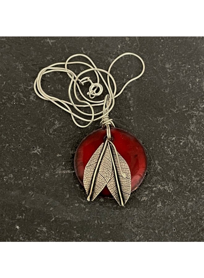 Red  copper enamel and silver necklace  30