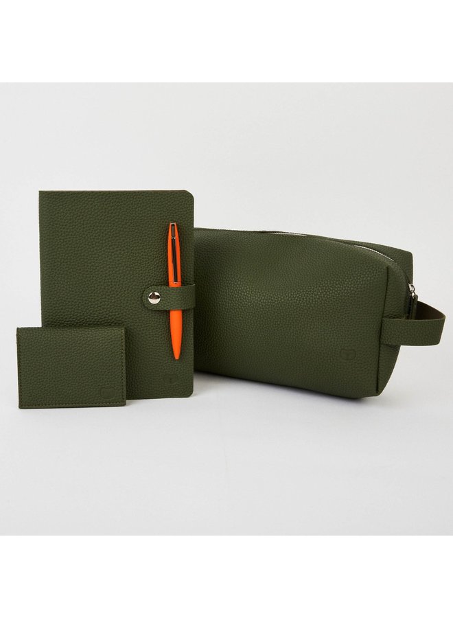 Wash Bag Vegan Olive Green  zipped with handle  073