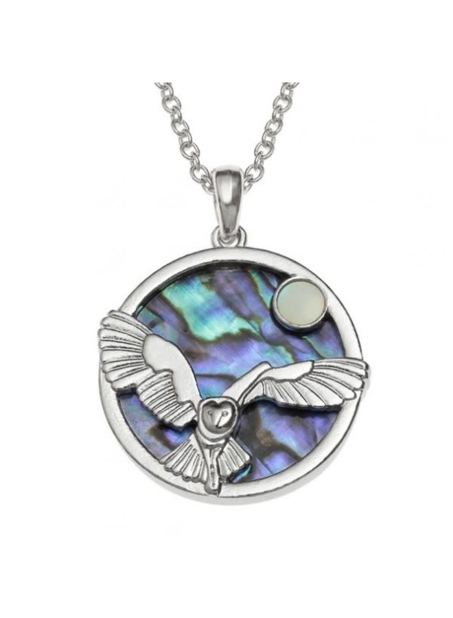 Barn Owl  Inlaid Paua shell  necklace 677