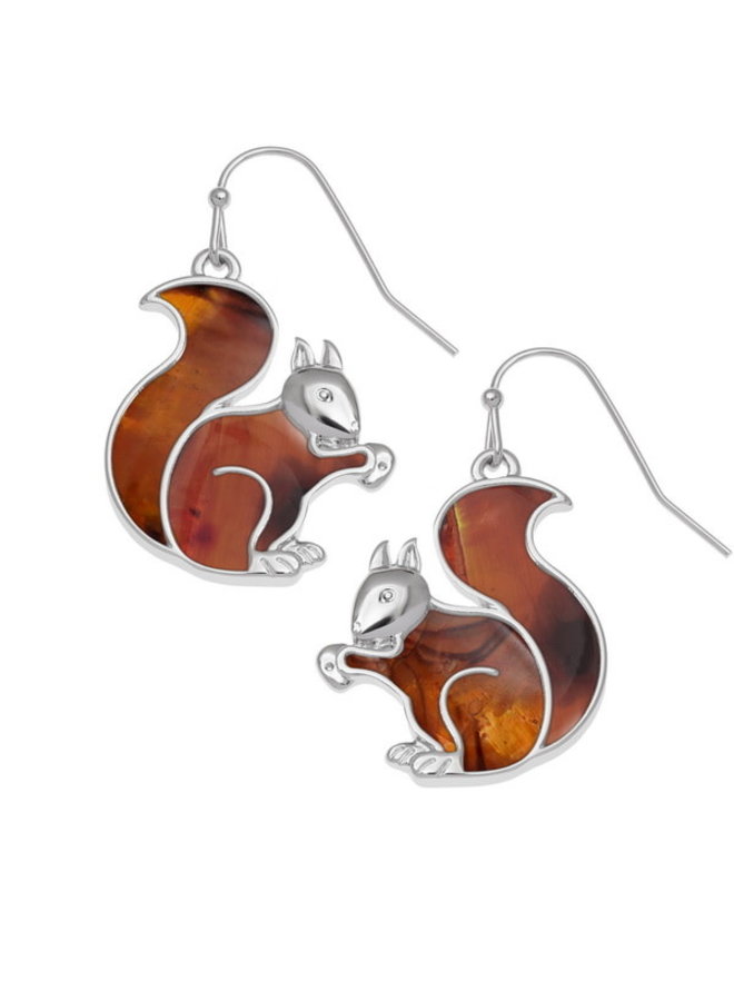 Red Squirrel Amber Paua Shell Earrings  422
