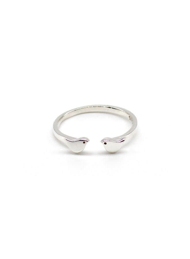 Mini anillo plata ajustable pájaros pequeño 118