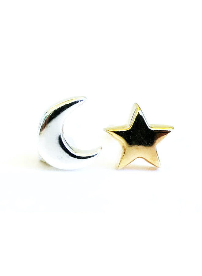 Moon and Star   silver and gold vermeil stud earrings 131