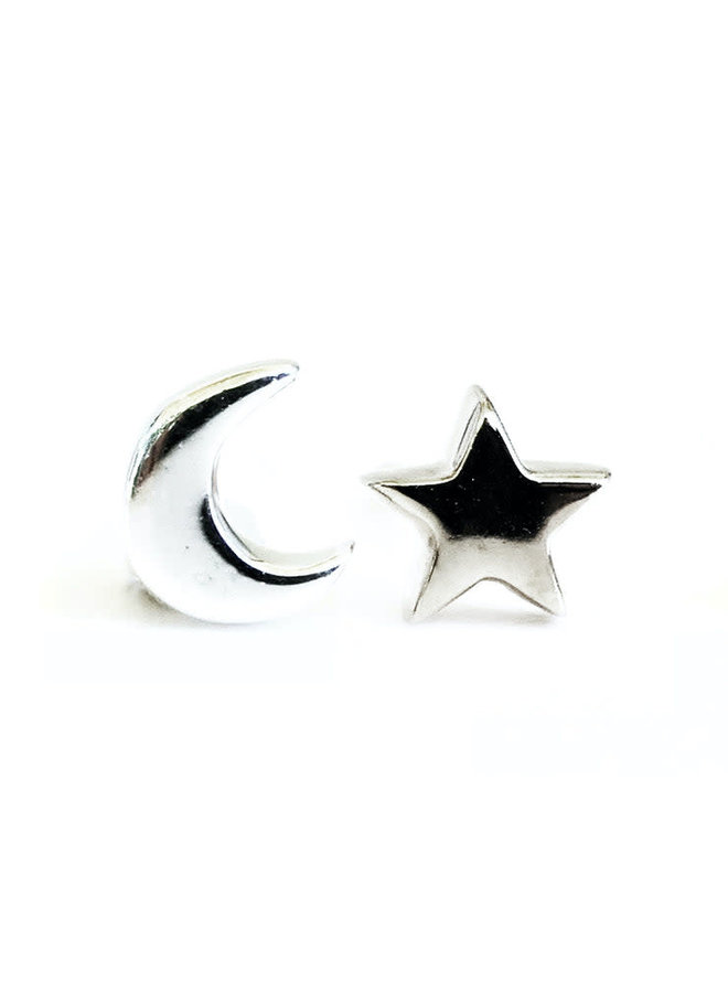 Moon and Star  silver stud earrings 132