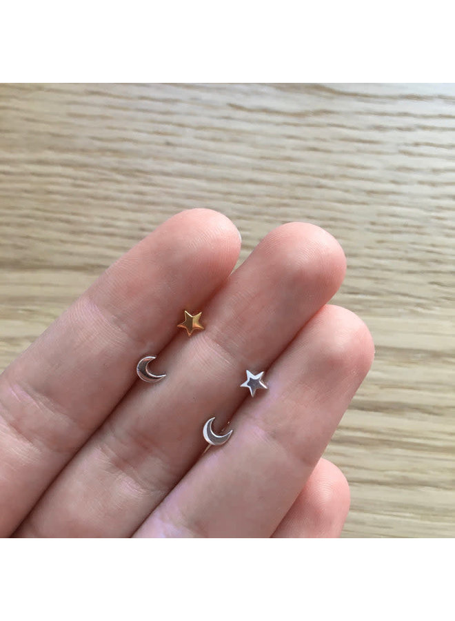 Moon and Star  silver stud earrings 132