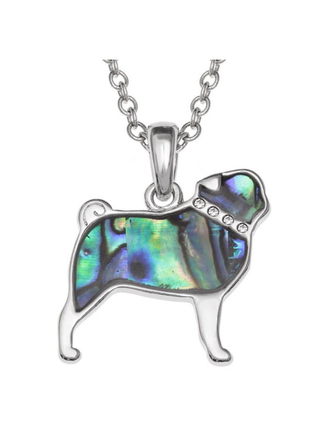 Collier Pug Dog Blue Paua Shell 425