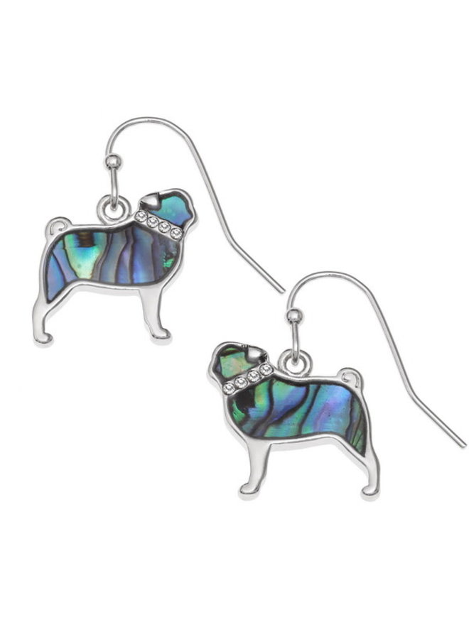 Pug Dog Blue Paua Shell Earrings  424