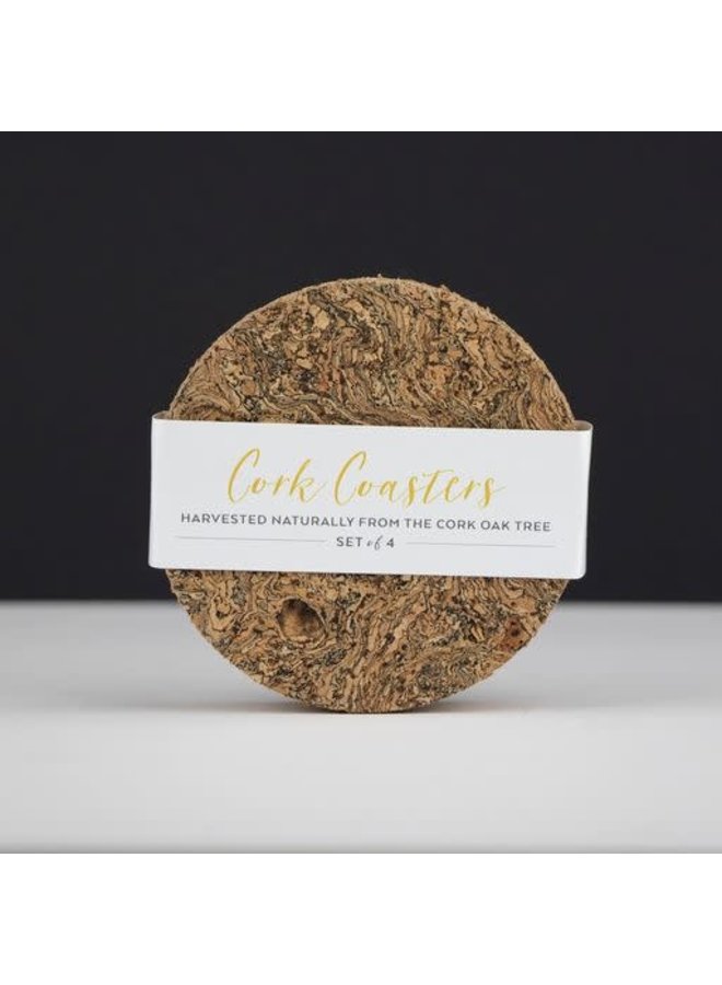 Oak Cork Round Coasters Set of 4