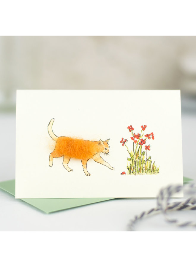 Katze Ingwer und Blumen Minikarte 25