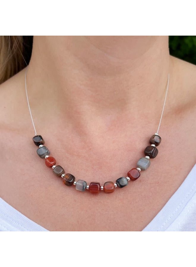 Autumn Agate Cubes Links Necklace