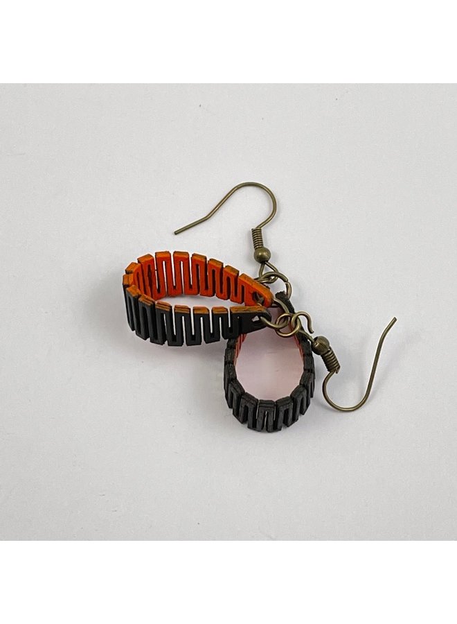 Birchwood Short Looped Charcoal and Orange Earrings 008