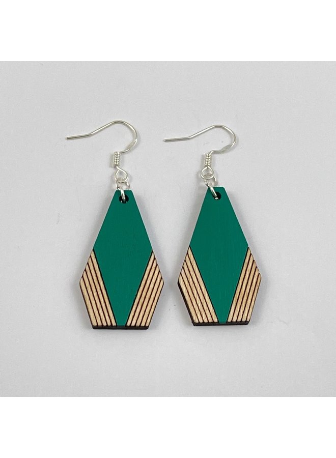 Birchwood Diamond Turquoise Green with Stripe Pendientes 018