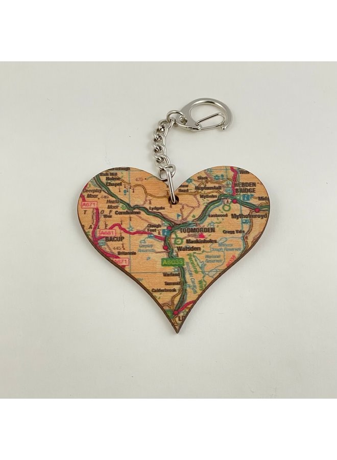 Todmorden Map Heart Keyring  - 004