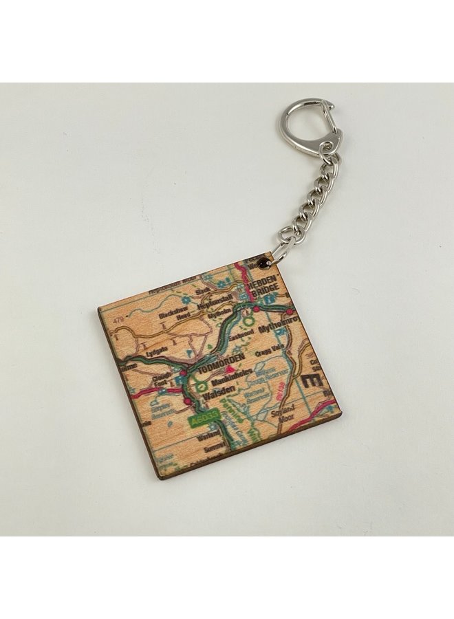 Porte-clés carré carte Todmorden - 003