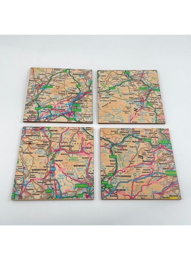 Todmorden Map Coaster Set med 4-001