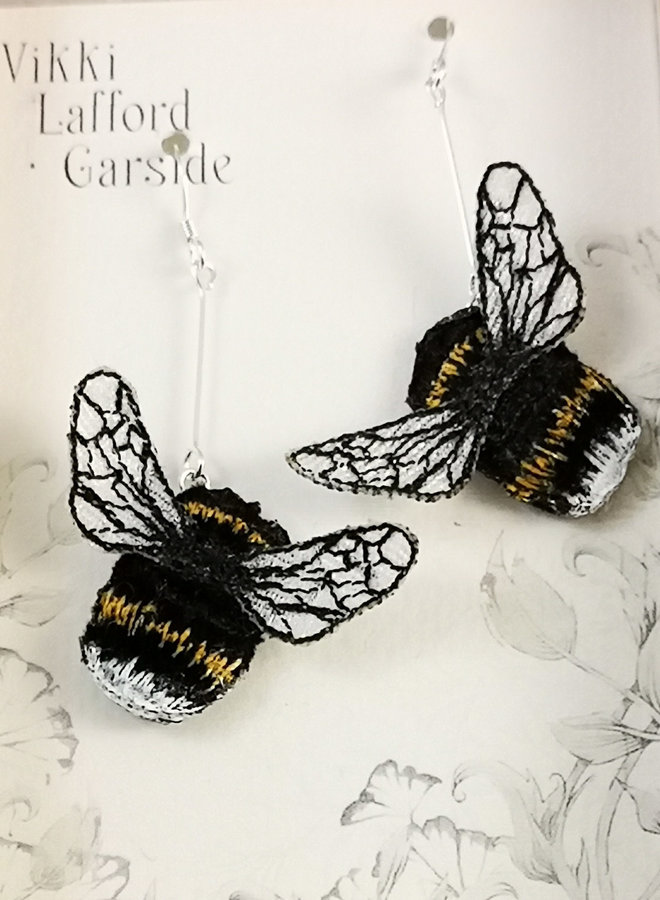 Bumble Bee embroidered drop earings 089