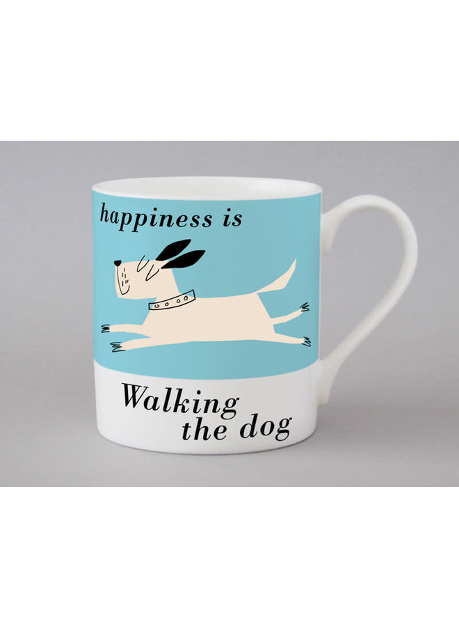 Leaping White Dog Large Blue Mug 200