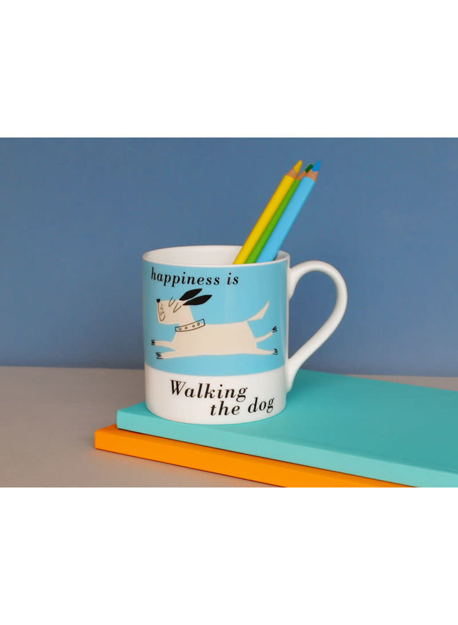 Leaping White Dog Large Blue Mug 200