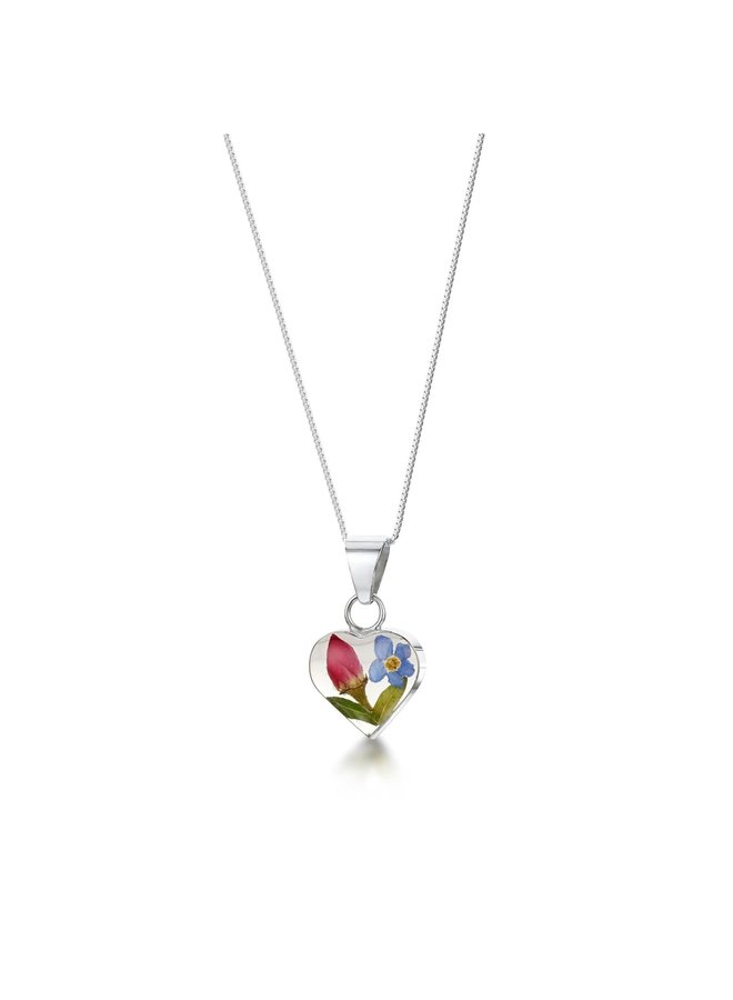 Heart x small mixed flower pendant silver 007