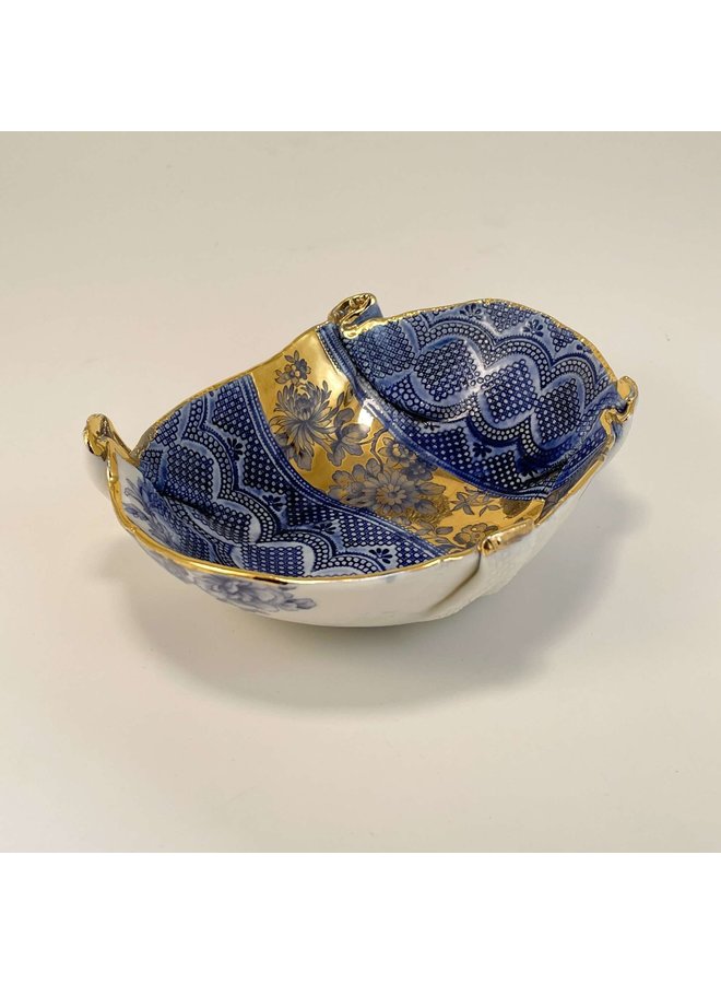 Blue and gold lustre Floral Bowl 23