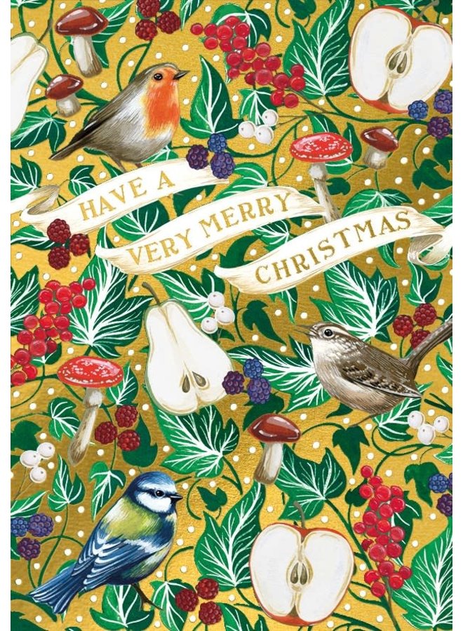Birds & Pears Merry Christmas Card