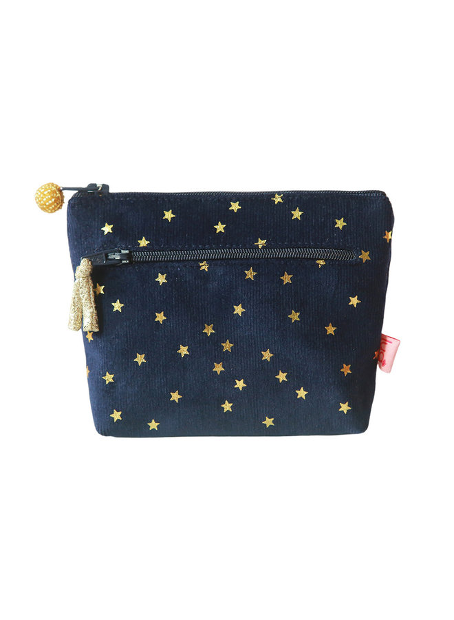 Double Zip Corduroy Purse - Navy Stars662