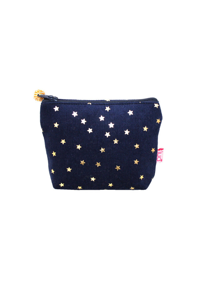 Mini Coin Corduroy Purse - Navy Stars  665